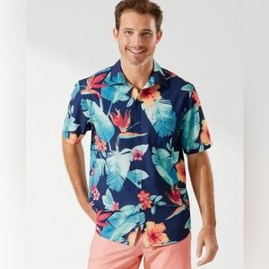 Tommy Bahama Men's Bahama Coast Paradiso IslandZone Camp Shirt Blue Muse Size L